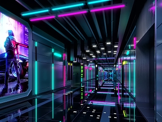 Cinema Aisle Cinema Aisle Cyberpunk Aisle Bar Corridor Sci-Fi Bar 3d model