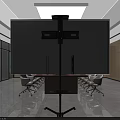 Modern Conference Room Interior With Long Table Comfortable Chairs Large Screen And Ceiling Lights 3d model