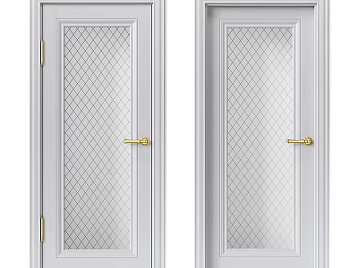 Swing Doors Interior Design With White Frame Diamond Pattern Glass And Gold Door Handle 3d model