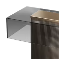 Modern Coffee Table With Glass Top And Striped Wooden Supports
