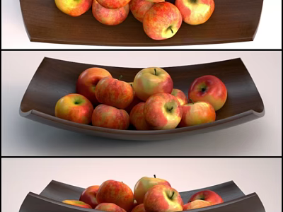 Fresh Red and Yellow Apples in a Wooden Serving Bowl 3d model