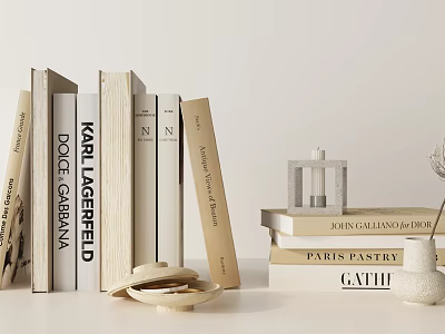 Minimalist Decorative Ornament Combination With Stacked Books And Small Decor Pieces 3d model