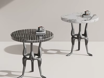 Modern Round Side Tables With Checkered And Marble Tops And Metal Bases 3d model