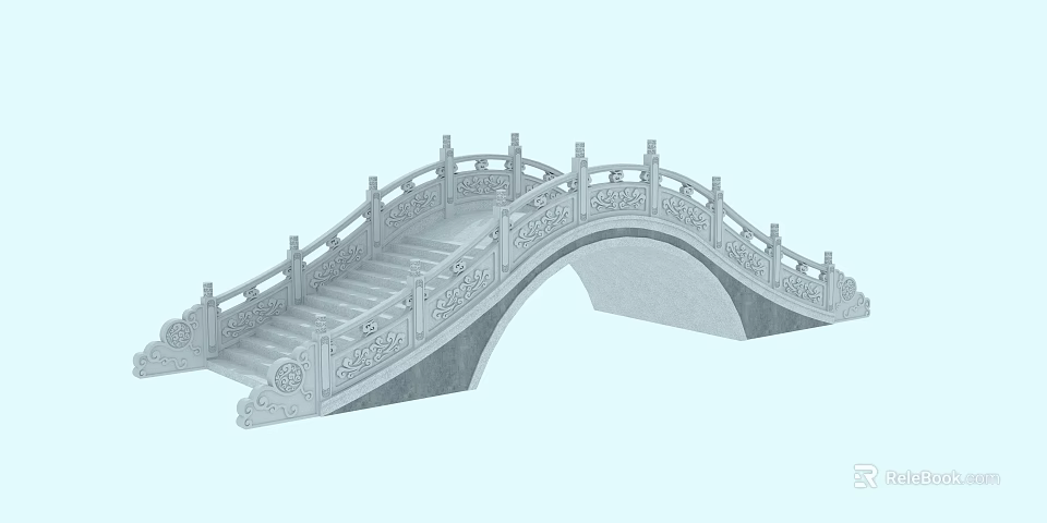 Traditional Stone Arch Bridge With Carved Railings Steps And Ornate Decorations 3d model 