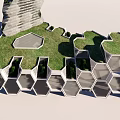 Modern Office Building With Green Roof Multi Layer Geometric Exterior And Landscaped Areas