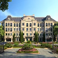 Elegant French Villa Surrounding Garden Landscape With Lush Greenery Colorful Flowers Smooth Pavement And Benches