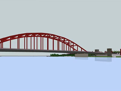 Scenic View Of Red Arch Bridge Spanning Across Calm Water With Greenery On Banks 3d model
