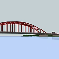Scenic View Of Red Arch Bridge Spanning Across Calm Water With Greenery On Banks