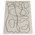 Modern Square Area Rug With Abstract Black Curved Lines On Light Colored Surface 3d model