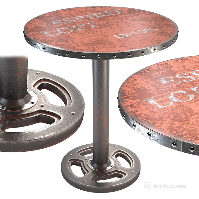 Industrial Vintage Dining Table With Rustic Red Tabletop And Metal Legs 3d model 