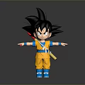 3D Model Of Anime Character Goku In Yellow Outfit With Blue Shoes And Red Staff