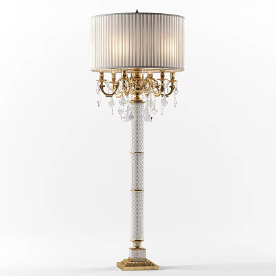 Luxurious Floor Lamp With Crystal Decorations Gold Stand And White Shade Design 3d model