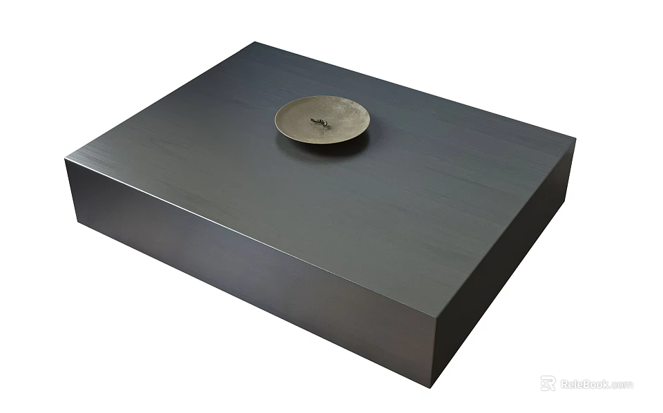 Modern Square Coffee Table With Smooth Dark Surface And Metal Tray 3d model