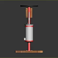 Manual Hardware Tool With Red Stand Black Wheel White Container And Wooden Base