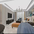 Modern Living and Dining Room Interior With TV Wooden Coffee Table Armchair And Chandelier