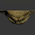 Ancient Bronze Mythical Beast Head Artifact With Green Patina And Gold Details