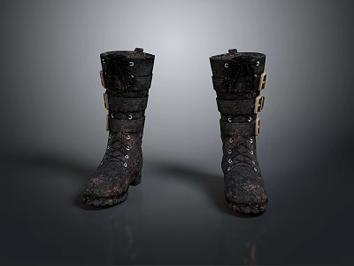 Black Leather Boots With Metal Buckles Stylish Design Durable For Daily Use 3d model