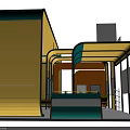 Modern Curved Exhibition Booth Design With Colorful Panels Glass Walls And Display Area