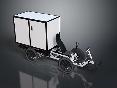 Simple Design Cargo Cart With White Box Two Doors Black Wheels And Frame Structure 3d model