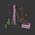 Industrial Oil Pumpjack Equipment with Gray Structure and Orange Mechanical Arm and Support Frame