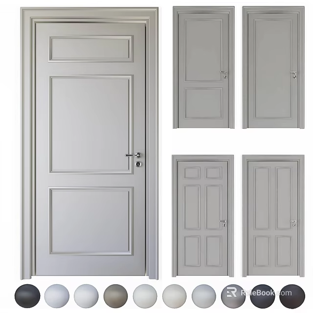 Modern Hinged Doors With Various Panel Designs For Home Interior Decoration 3d model 