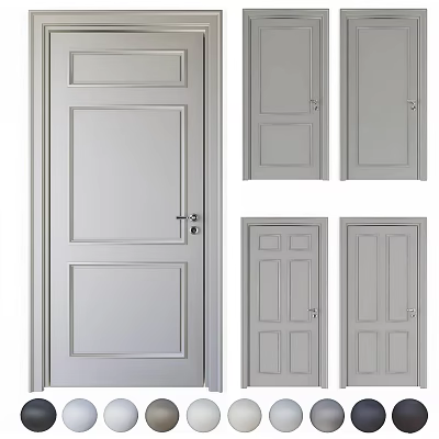 Modern Hinged Doors With Various Panel Designs For Home Interior Decoration 3d model