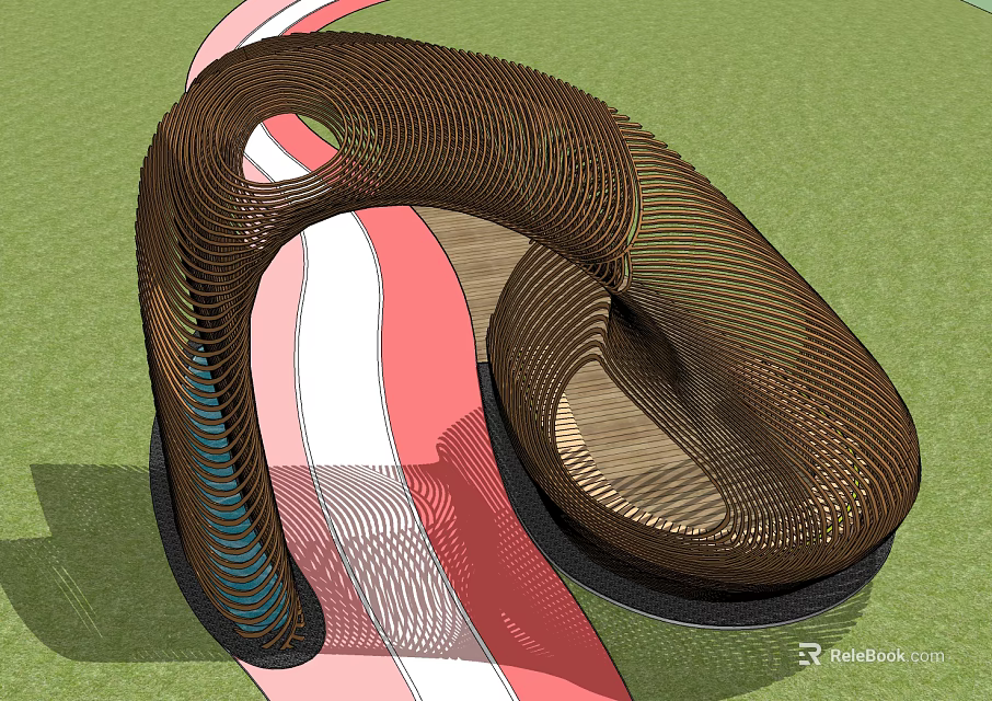 Unique Curved Landscape Seating With Intricate Woven Design For Outdoor Spaces 3d model 