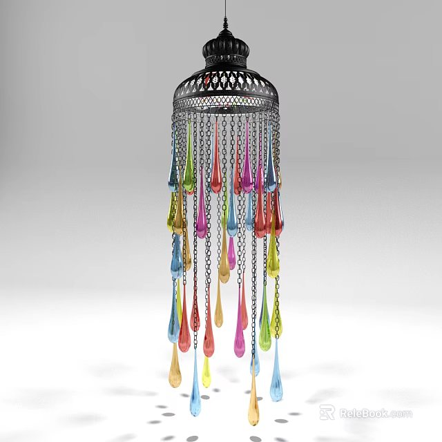 Colorful Lantern With Hanging Colored Droplets And Intricate Metal Frame Design 3d model 