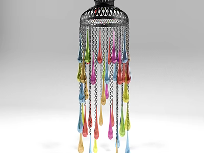 Colorful Lantern With Hanging Colored Droplets And Intricate Metal Frame Design 3d model