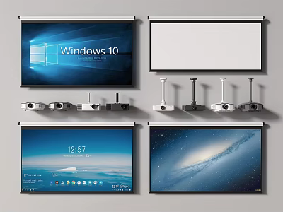 Projection Monitoring System with Projectors Screens and HD Displays for Surveillance 3d model
