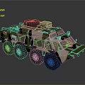 Camouflage Painted Six Wheel Military Vehicle With Roof Mounted Equipment And Rugged Design