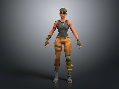 Game Movie Character Wearing Gray Vest Brown Cargo Pants Arm Armor Knee Pads Standing 3d model