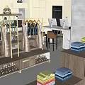 Modern Clothing Store Interior With Display Racks Computers And Sofa Seating Area