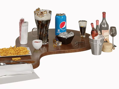 Assorted Cold Beverages Pepsi Beer Wine In Glasses With Ice And Chips 3d model