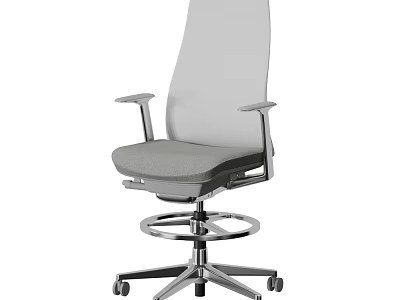 High Back Gray Office Chair With Fabric Seat Metal Frame Armrests And Wheels 3d model