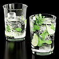 Refreshing Drink with Transparent Pitcher Glasses Ice Cubes and Mint Leaves 3d model
