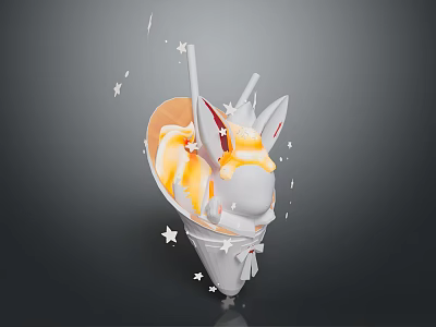 Magical Rabbit Character With Unicorn Horn And Starry Ice Cream Cone 3d model