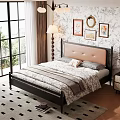 Elegant Bedroom Design With Beige Upholstered Headboard Floral Wallpaper And Framed Artworks