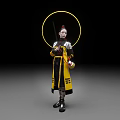 Game And Movie Character In Yellow Black Robe With Golden Halo Holding Long Sword