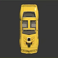 Yellow Classic Sports Car With Black Roof And Eagle Graphic On Hood