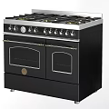 Classic Black And Silver Kitchen Gas Stove With Double Oven Doors And Metal Knobs