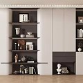 Modern White And Dark Gray Bookcase Interior Design With Open Shelves Books And Decorative Items