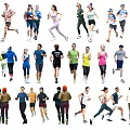 Group of People Engaging in Various Fitness Activities Including Running and Walking