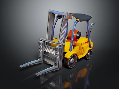 Yellow Industrial Forklift With Blue Frame Black Seat And Orange Accents 3d model
