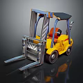 Yellow Industrial Forklift With Blue Frame Black Seat And Orange Accents