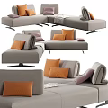 Stylish Modern Sectional Sofa With Gray Fabric Orange Purple Decorative Pillows