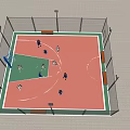 Outdoor Basketball Court With Fenced Area Red Green Surface And People Playing