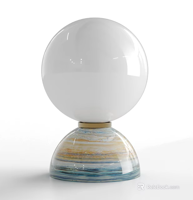 Stylish Modern Table Lamp Featuring White Spherical Lampshade and Colorful Striped Base 3d model 