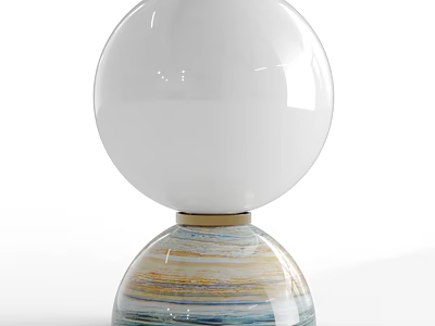 Stylish Modern Table Lamp Featuring White Spherical Lampshade and Colorful Striped Base 3d model
