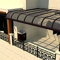 Stylish Patio Awning with Black Frame and Transparent Canopy on Building Terrace